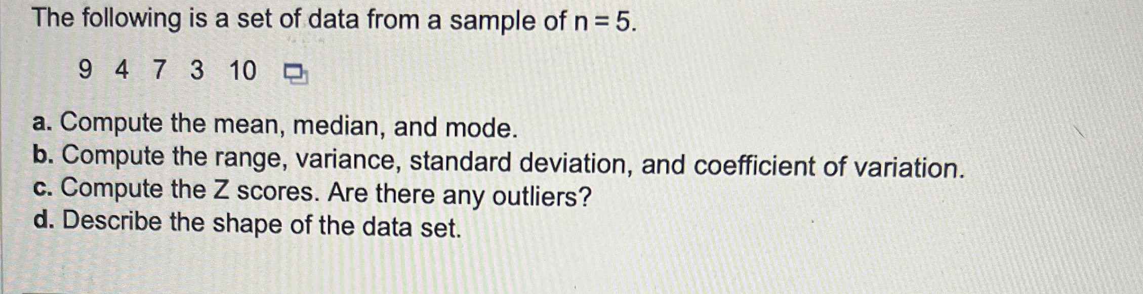 Solved The following is a set of data from a sample of | Chegg.com