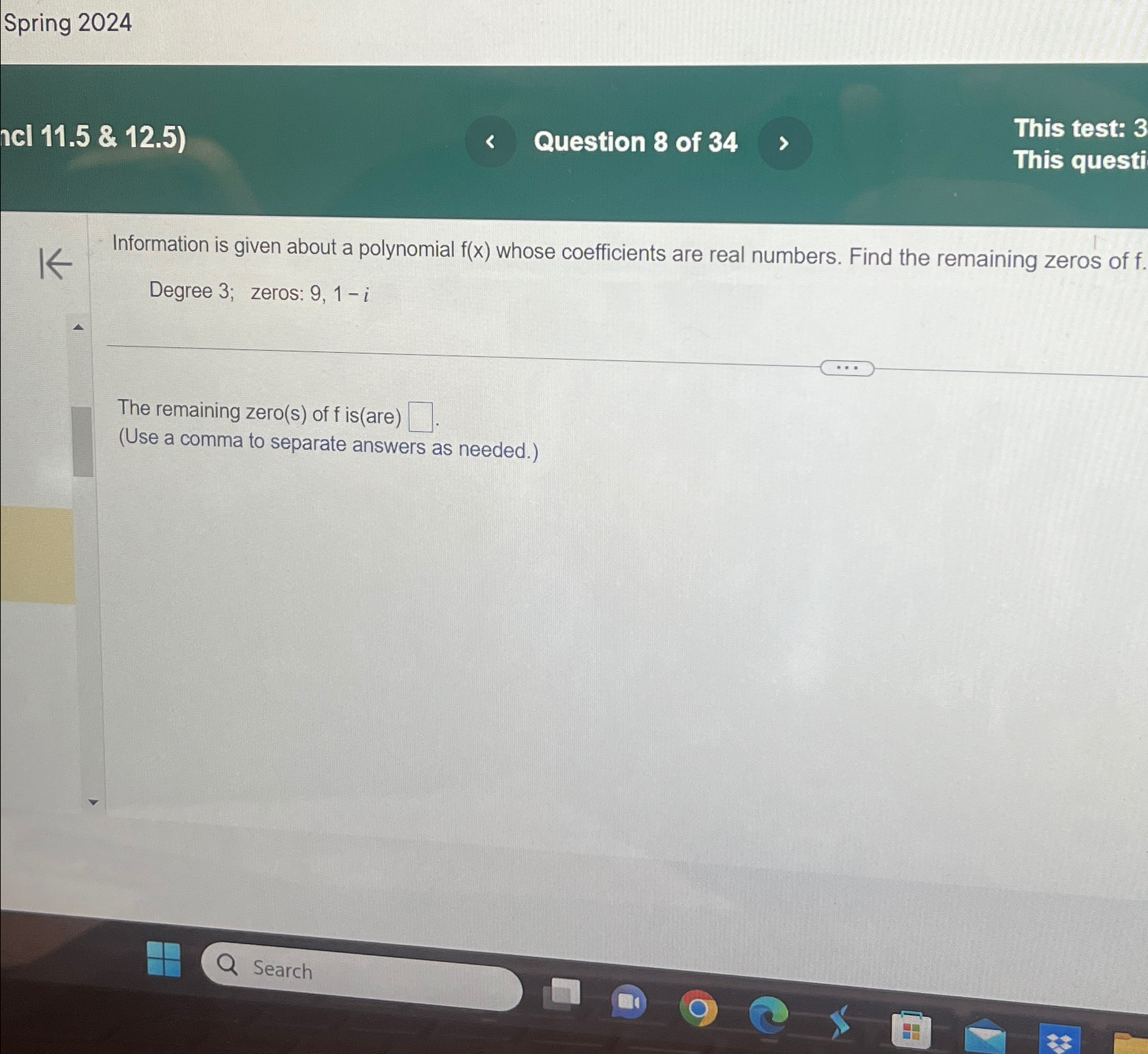 Solved Spring 2024Question 8 ﻿of 34ThisInformation is given | Chegg.com