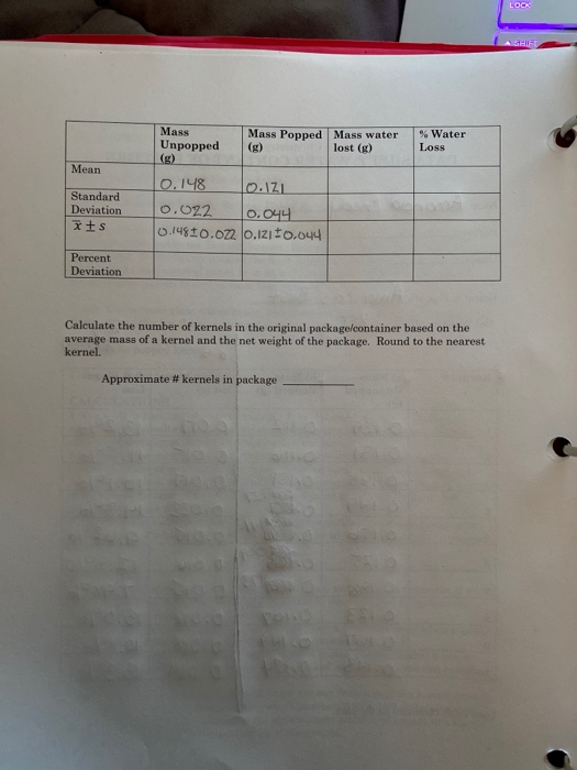 Solved Chemistry 124 DATA SHEET WATER CONTENT OF POPCORN
