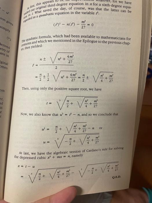 Solved 1. Use the algebraic version of Cardano's formula for | Chegg.com