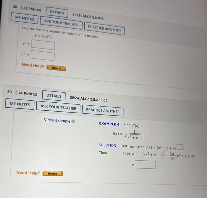 Solved Find the first and second derivatives of the | Chegg.com