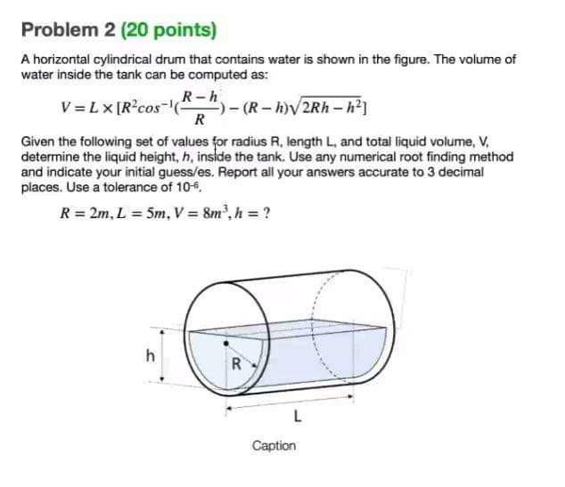 Solved Problem 2 (20 points) A horizontal cylindrical drum