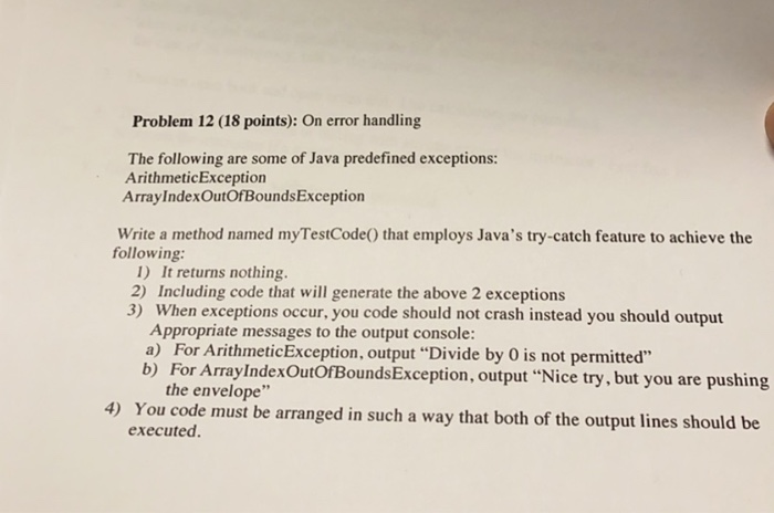 Predefined Exceptions in Java