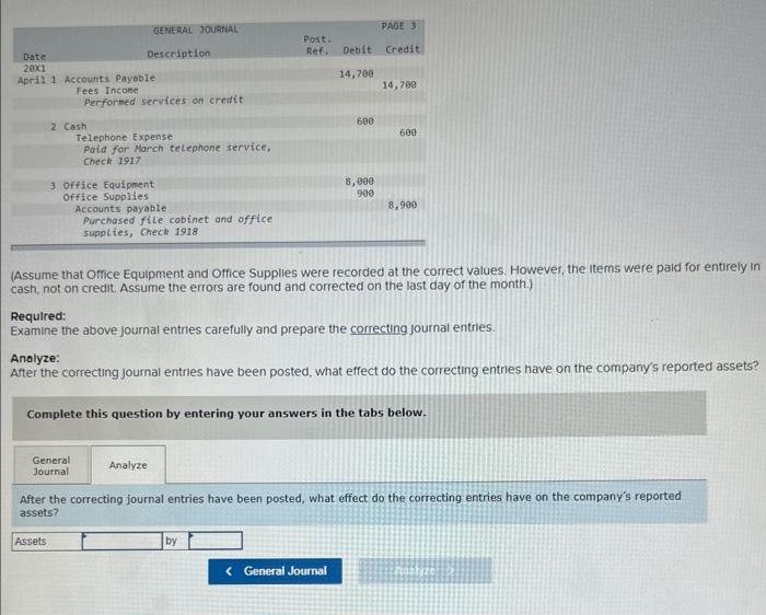 Problem 4.3A (Algo) Recording correcting entries. LO | Chegg.com