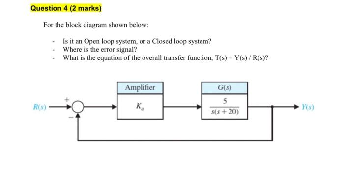 Solved For the block diagram shown below: - Is it an Open | Chegg.com