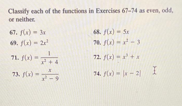 Solved Classify each of the functions in Exercises 67−74 as | Chegg.com