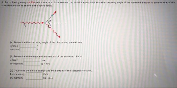 Solved A photon having energy 0.850 MeV is scattered by a | Chegg.com