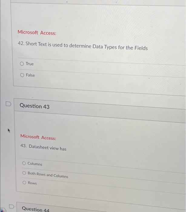 Solved Microsoft Access: 42. Short Text is used to determine | Chegg.com