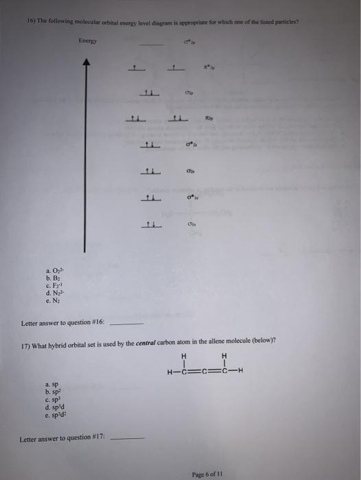 Solved 10 The following molecular orbital energy level | Chegg.com