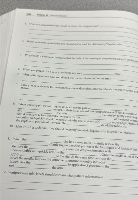 Solved 6. 7. 8. 4. 1026 3. What two antecubital veins should | Chegg.com