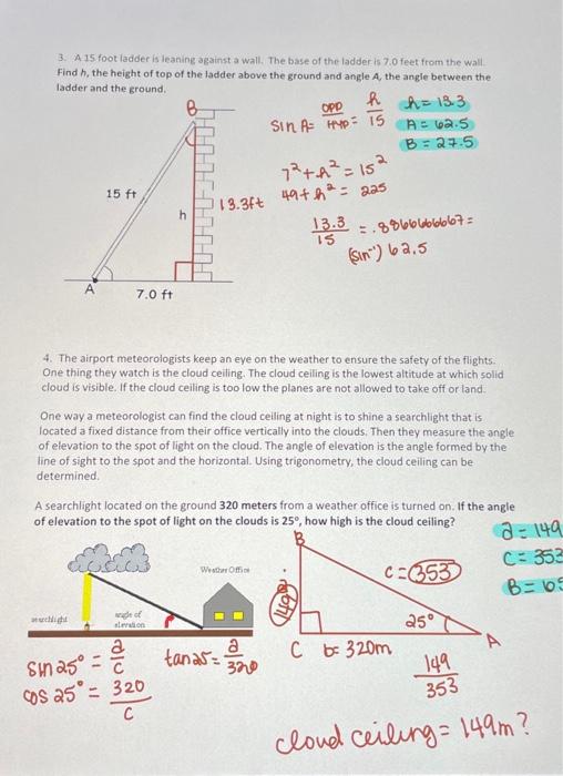 Solved 3. A 15 foot ladder is leaning against a wall. The | Chegg.com