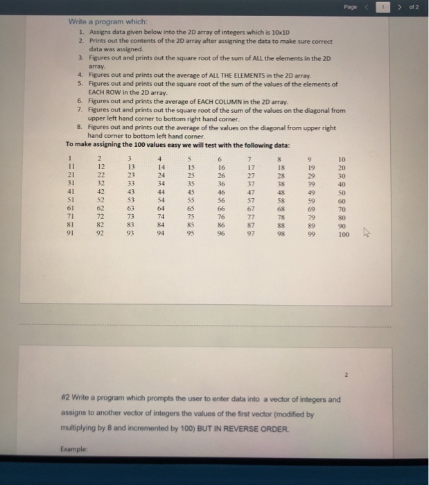 Solved Page of 2 Write a program which: 1. Assigns | Chegg.com