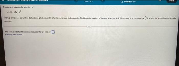 Solved Part 12 Points: 0 Of 1 Vu The Demand Equation For A 