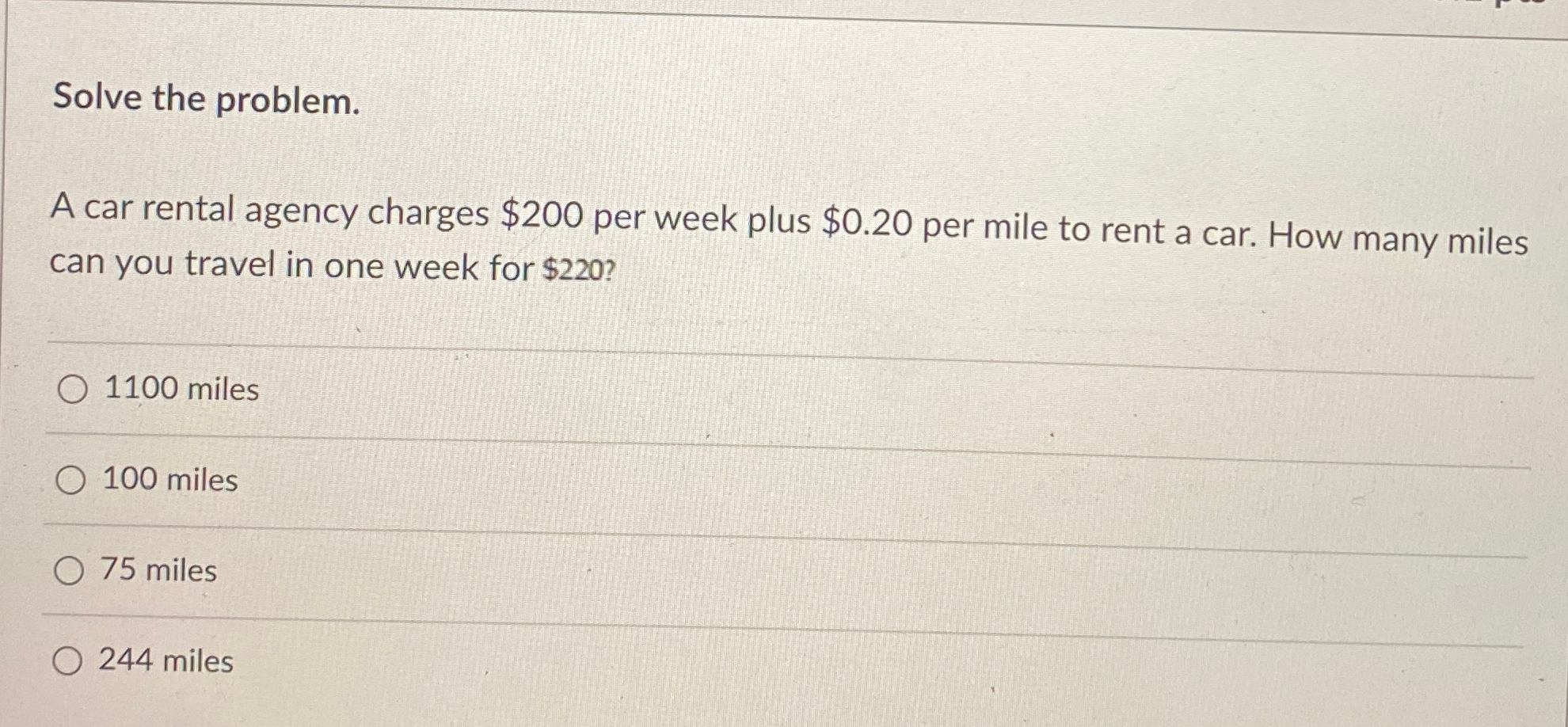 Solved Solve the problem.A car rental agency charges $200 | Chegg.com