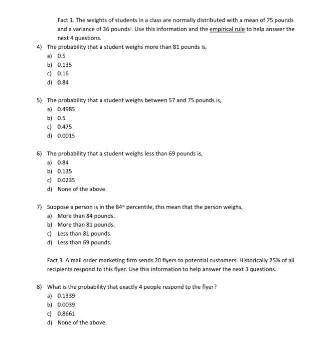 Solved Fact 1. The weights of students in a class are | Chegg.com