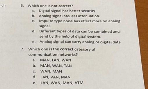 Solved 6. Which one is not correct? a. Digital signal has | Chegg.com
