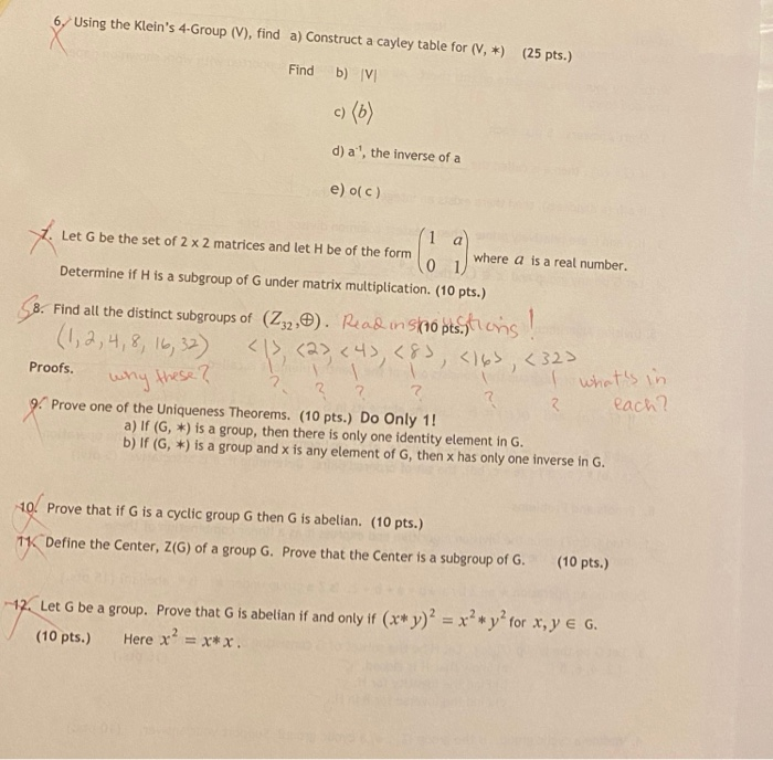 Solved 6 Using The Klein S 4 Group V Find A Construc Chegg Com