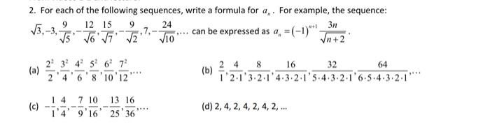 Solved 2. For each of the following sequences, write a | Chegg.com