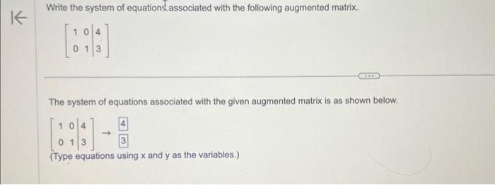 Solved Write the system of equations associated with the | Chegg.com