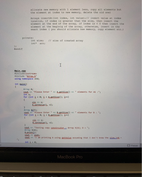 Solved Exercise 1: Implement the Array class that is defined | Chegg.com