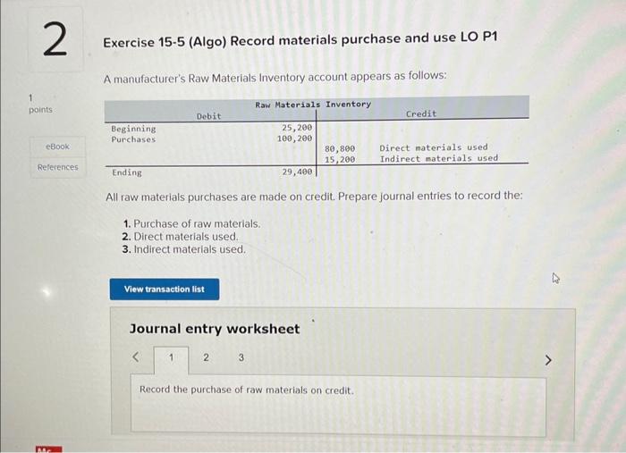Solved Journal entry worksheet Record the purchase of raw