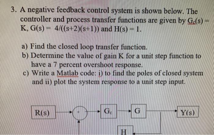 Solved 3. A Negative Feedback Control System Is Shown Below. | Chegg.com