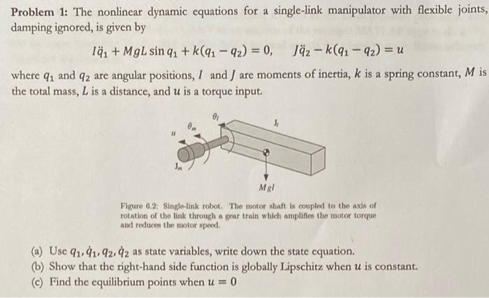 Solved Problem 1: The nonlinear dynamic equations for a | Chegg.com