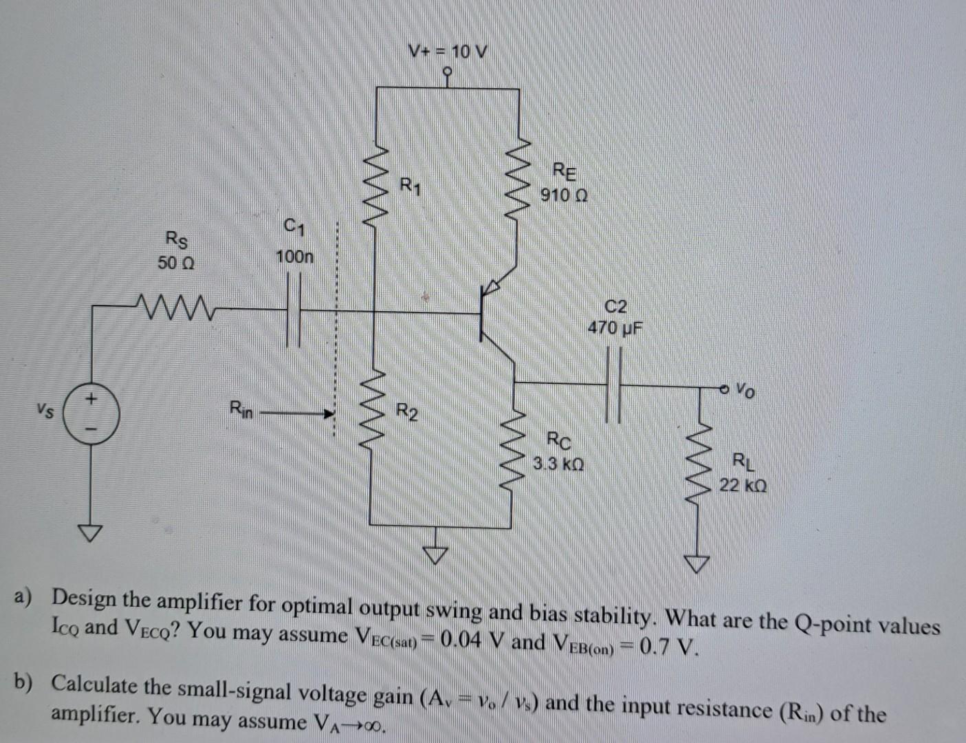 Solved a) Design the amplifier for optimal output swing and | Chegg.com