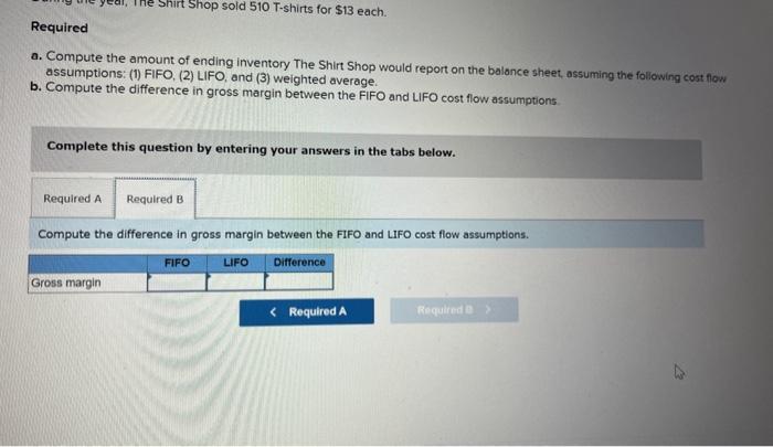 Solved The Shirt Shop had the following transactions for | Chegg.com
