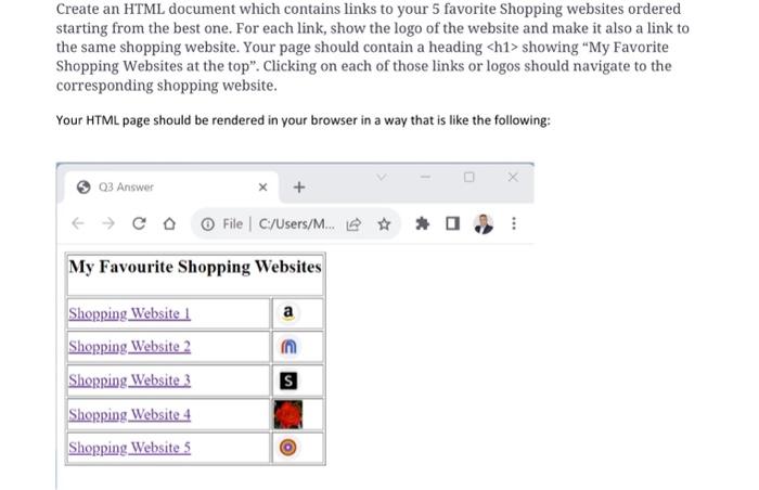 Solved Create an HTML document which contains links to your | Chegg.com
