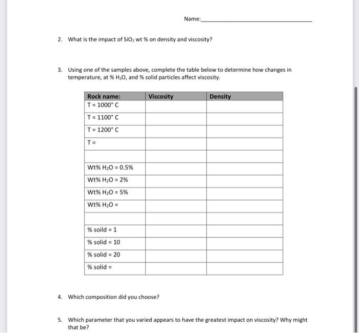 Solved Name GLG 114 Viscosity lab activity In this lab