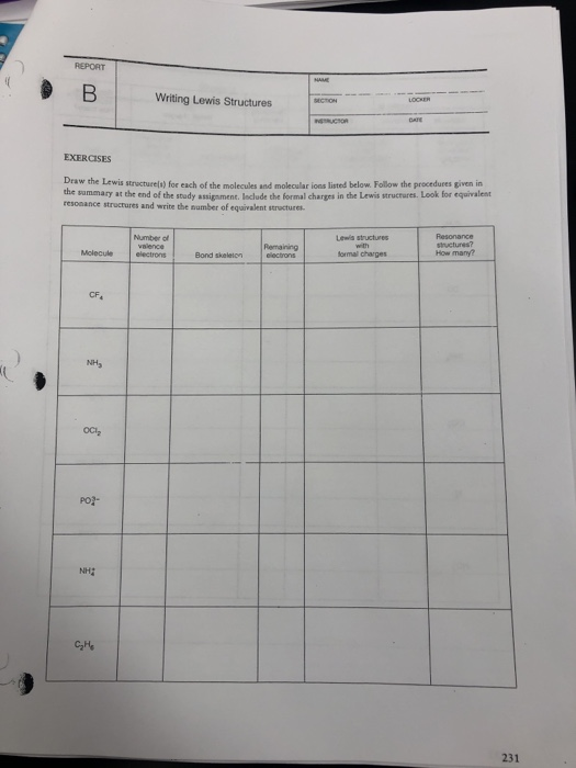 Solved REPORT Writing Lewis Structures EXERCISES Draw the | Chegg.com