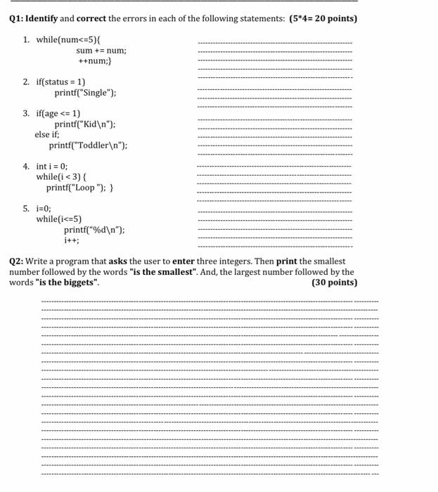 Solved Q1: Identify and correct the errors in each of the | Chegg.com