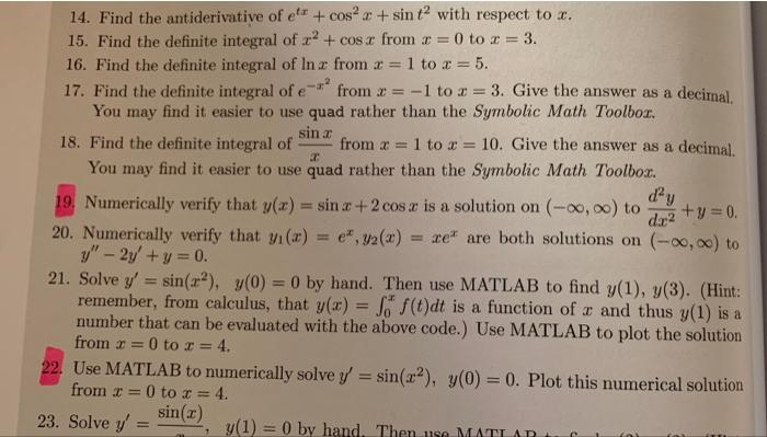 Solved MatLab question 19. I am struggling with getting the | Chegg.com