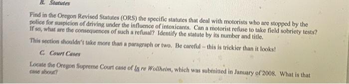 Solved B. Statutes Find In The Oregon Revised Statutes (ORS) | Chegg.com
