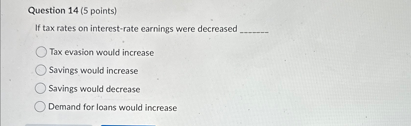 Solved Question 14 (5 ﻿points)If tax rates on interest-rate | Chegg.com