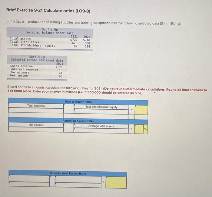 Solved Brief Exercise 921 Calculate ratios (L098) Surf's