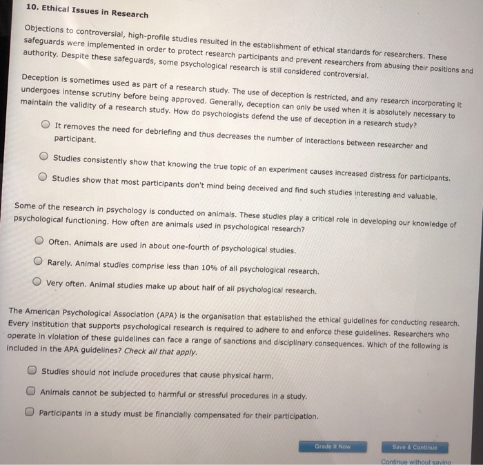 Solved 10. Ethical Issues in Research Objections to | Chegg.com