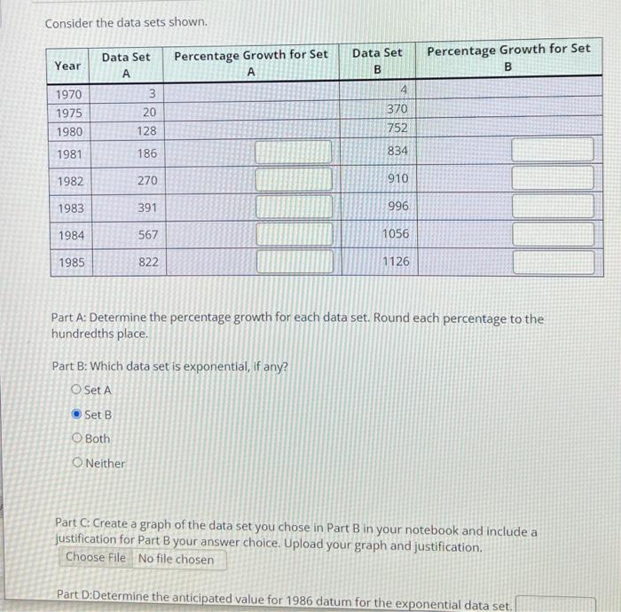 Consider the data sets shown. Part A: Determine the | Chegg.com