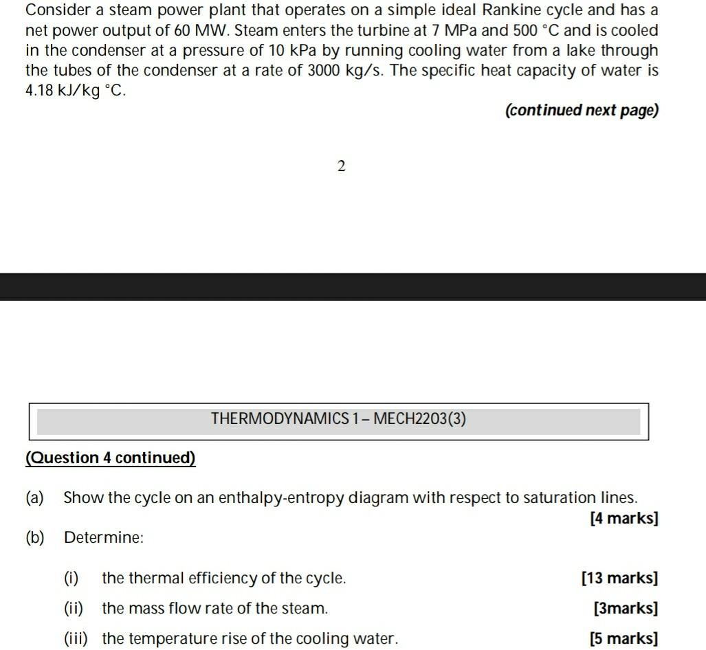 Solved Consider A Steam Power Plant That Operates On A | Chegg.com