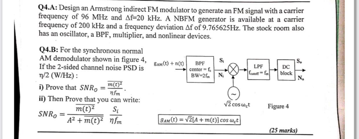 Solved BPF S. Q4.A: Design An Armstrong Indirect FM | Chegg.com