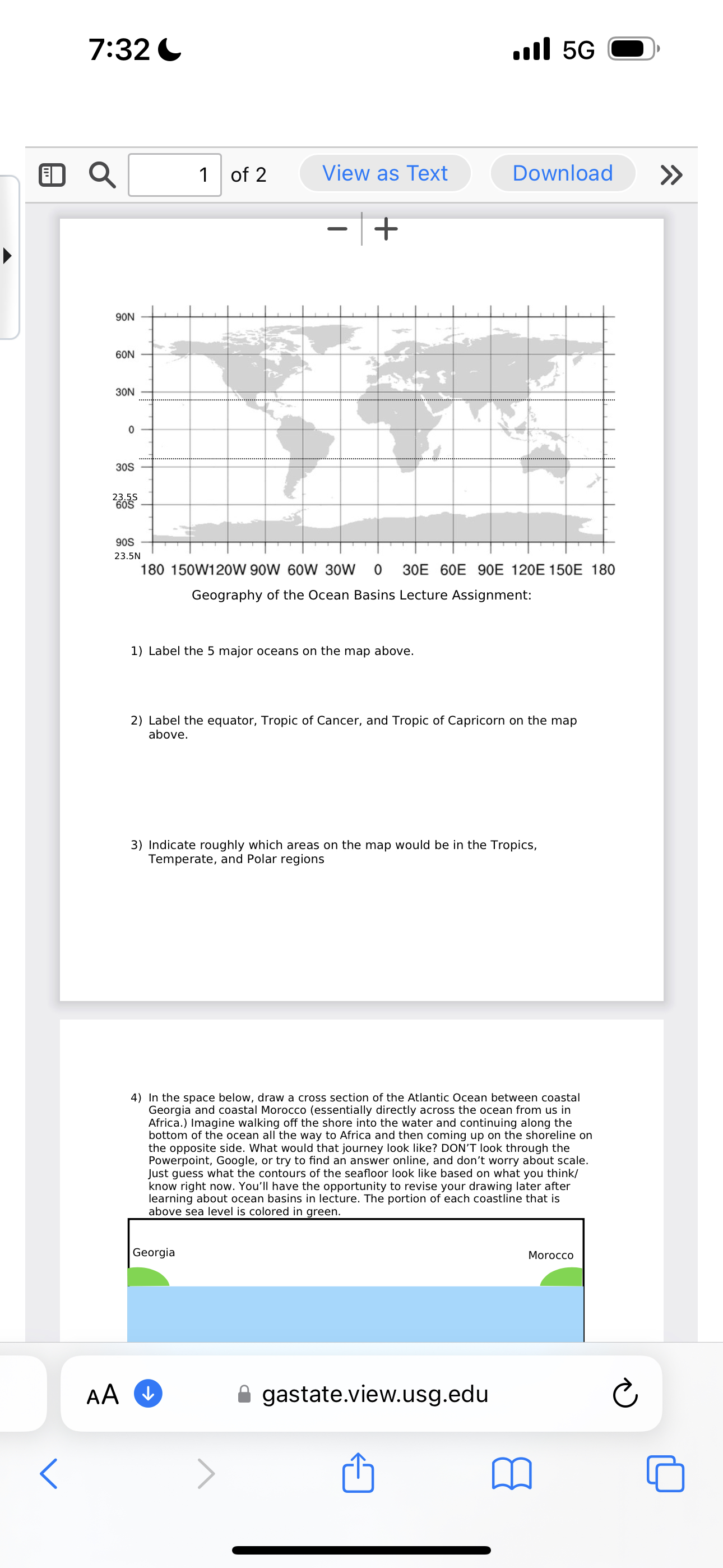 Solved 7:32Cill 5 ﻿G1of 2View as TextGeography of the Ocean | Chegg.com