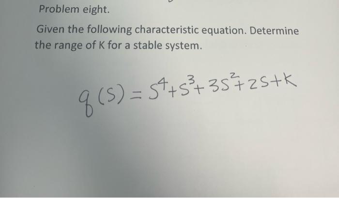 Solved Problem eight. Given the following characteristic | Chegg.com