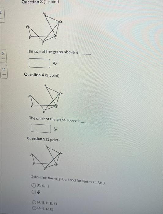 Solved Question 3 (1 Point) The Size Of The Graph Above Is | Chegg.com