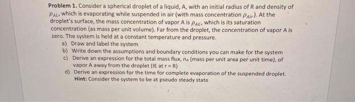 Solved Problem 1. Consider a spherical droplet of a liquid, | Chegg.com