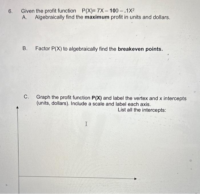 Solved Given the profit function P(X)=7X−100−.1X2 A. | Chegg.com