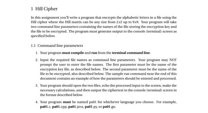 Solved 1 Hill Cipher In this assignment you'll write a | Chegg.com