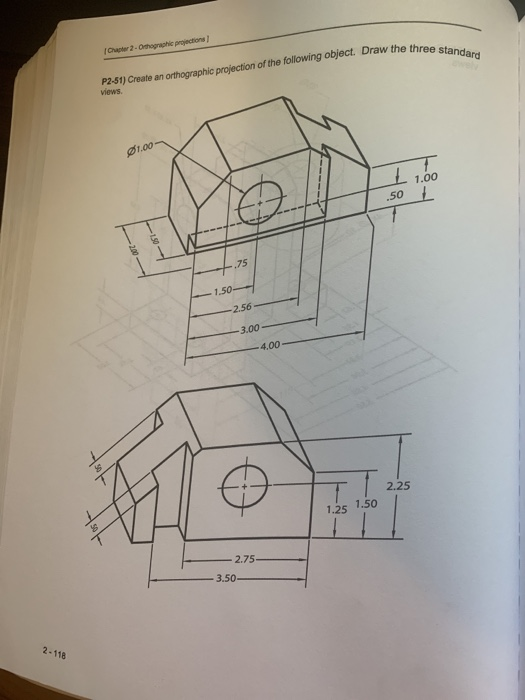 Solved P2-46) Create an orthographic projection of the | Chegg.com