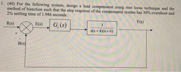 Solved 1. (40) For the following system, design a lead | Chegg.com