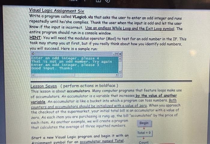 4. Visual Logic - Lessons 5 and 6 Complete Lessons 5 | Chegg.com